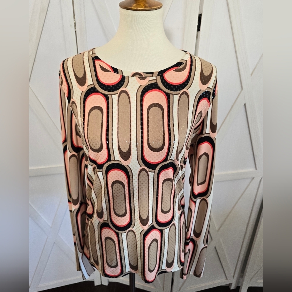 Ideology - 1970's Retro-Inspired Geometric Long Sleeve Top